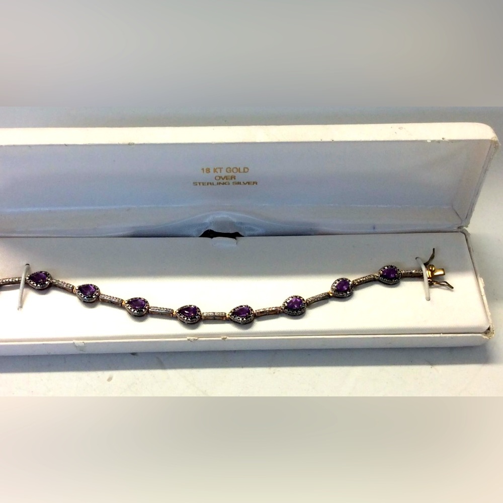 18K gold over sterling silver bracelet with amethyst stones